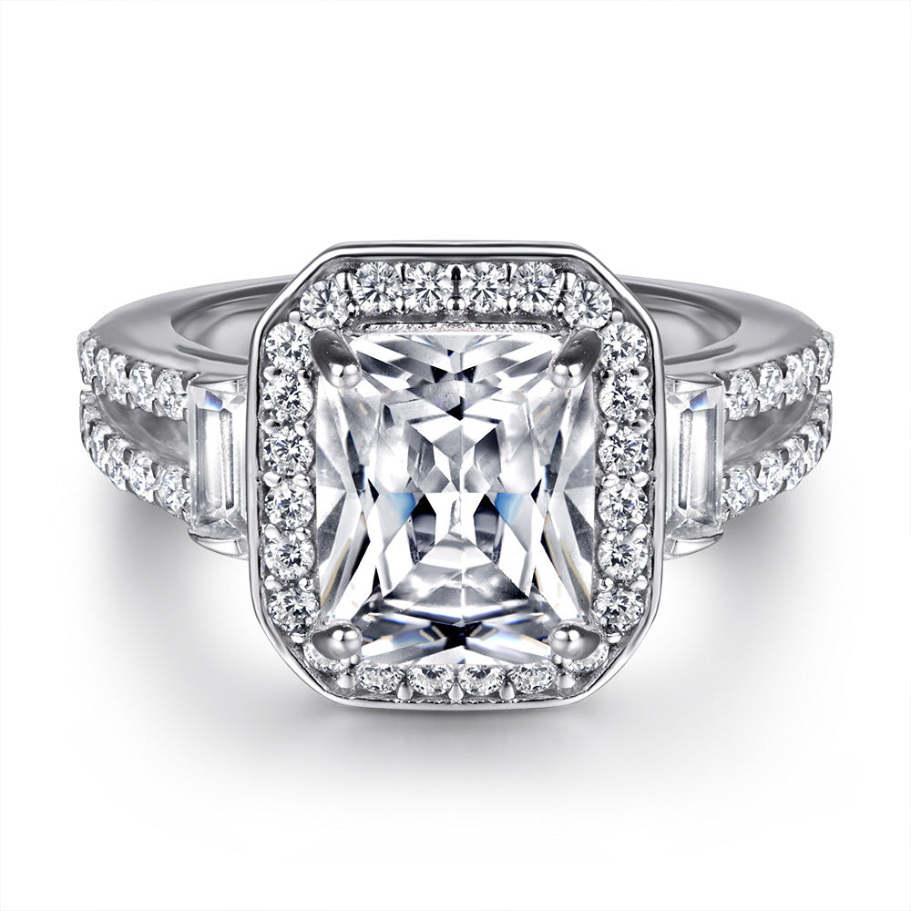 Rectangular Halo Ring, view 2