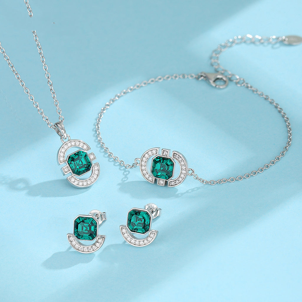 Square Green Stone Jewelry Set