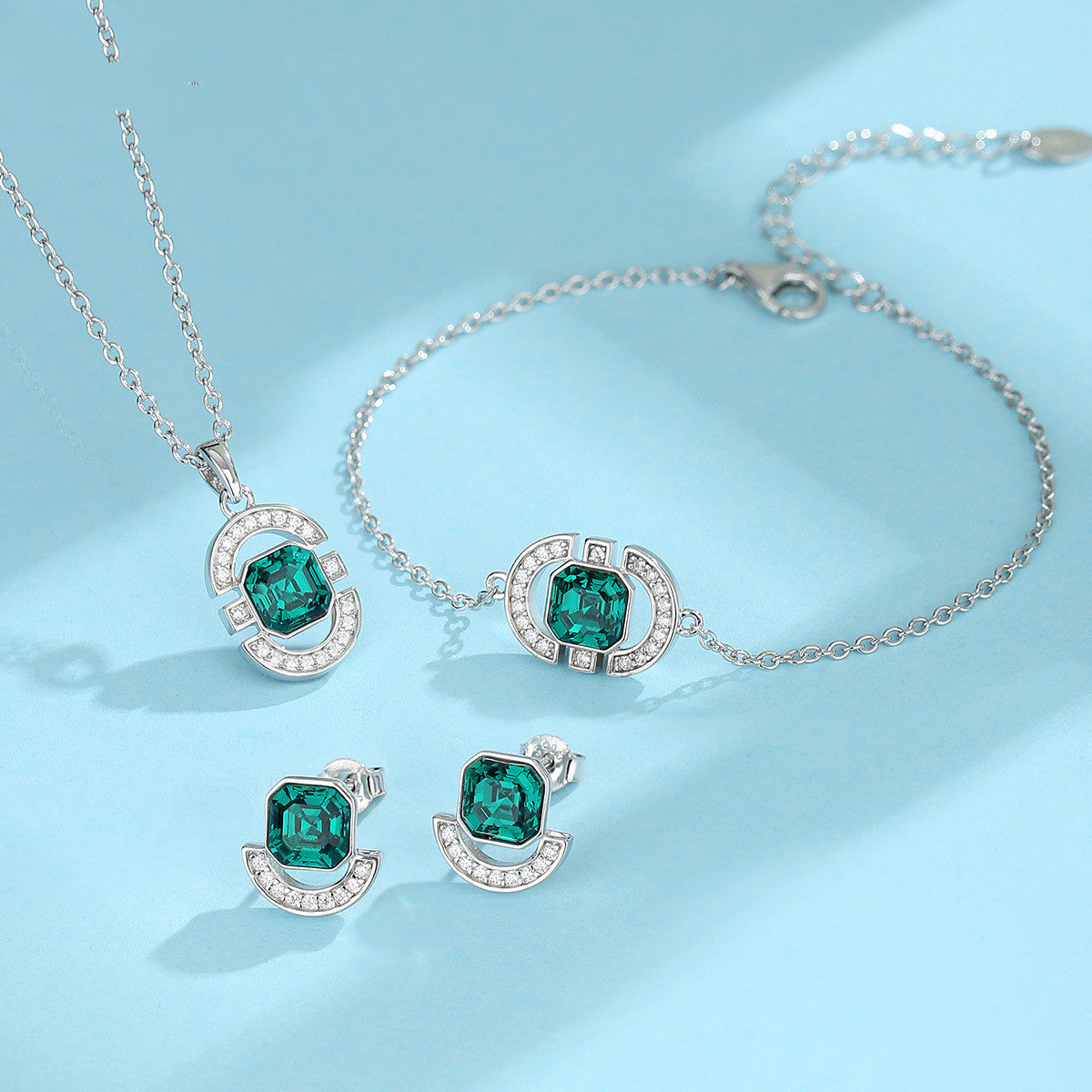 Square Green Stone Jewelry Set