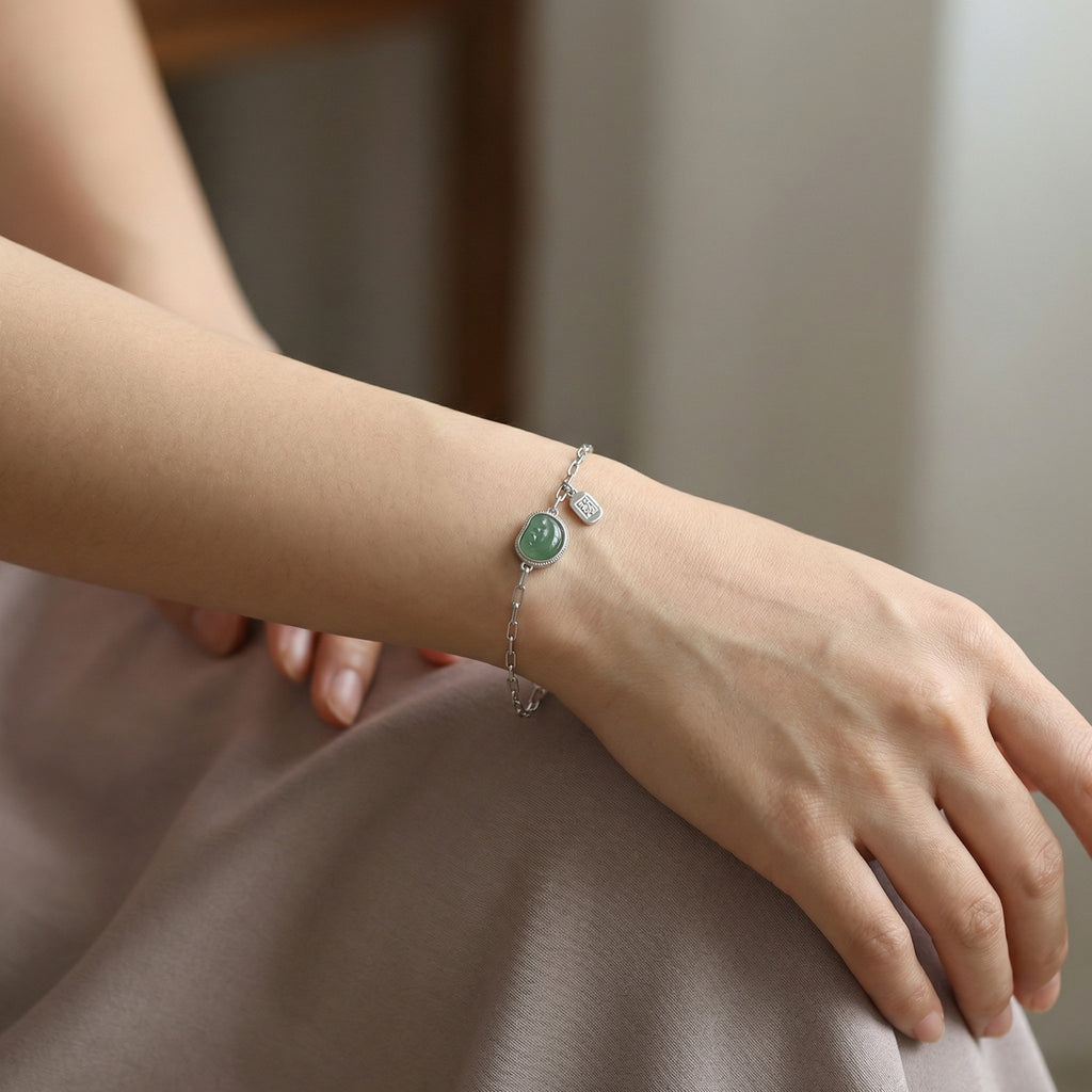 Green Stone Link Bracelet, view 2