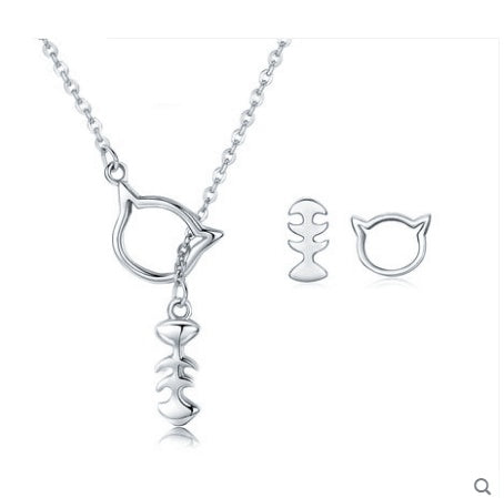 Kitten Pendant Necklace & Earrings Set, view 2