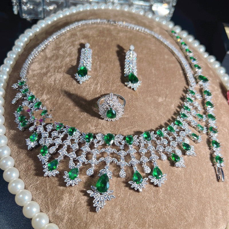 Green Waterdrop Zircon Four-Piece Set, view 5