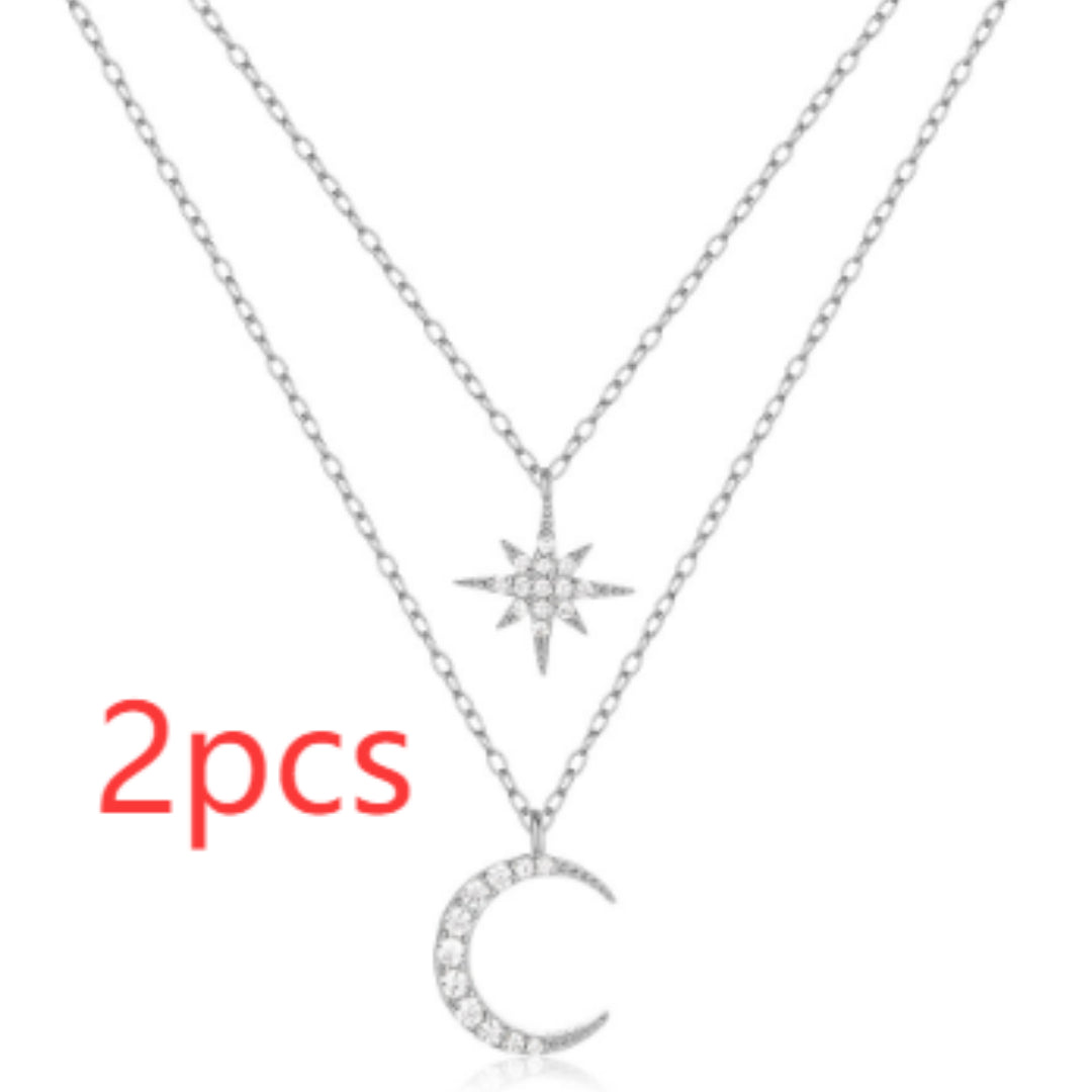 Star & Moon Double Layer Necklace, view 8