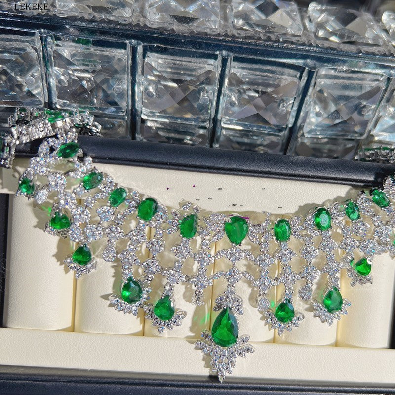 Green Waterdrop Zircon Four-Piece Set, view 10