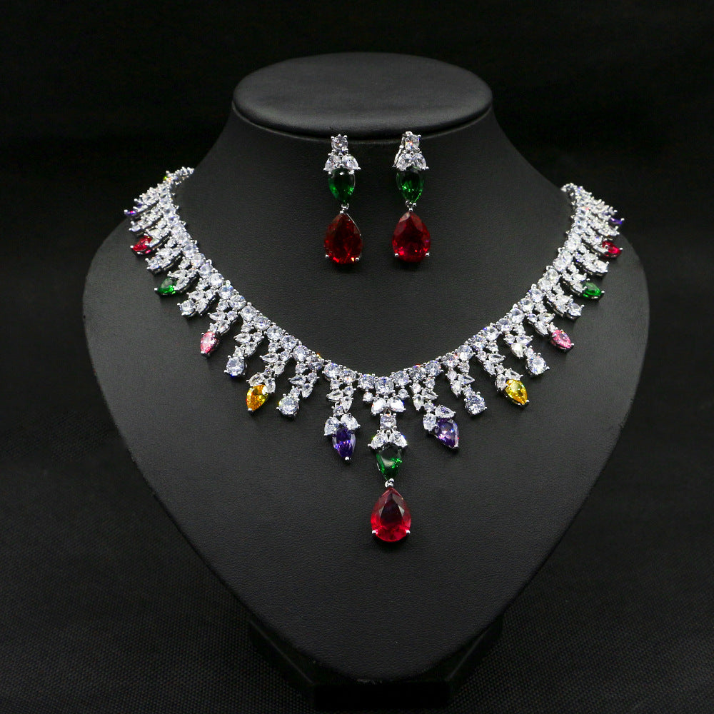 Colored Zircon Necklace & Earrings Set, view 6