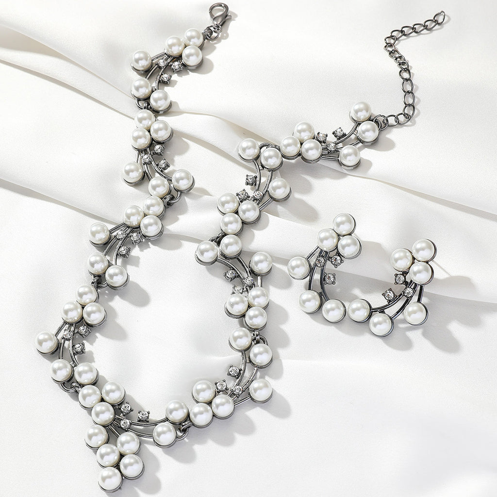 Imitation Pearl Necklace & Earrings Set, view 4