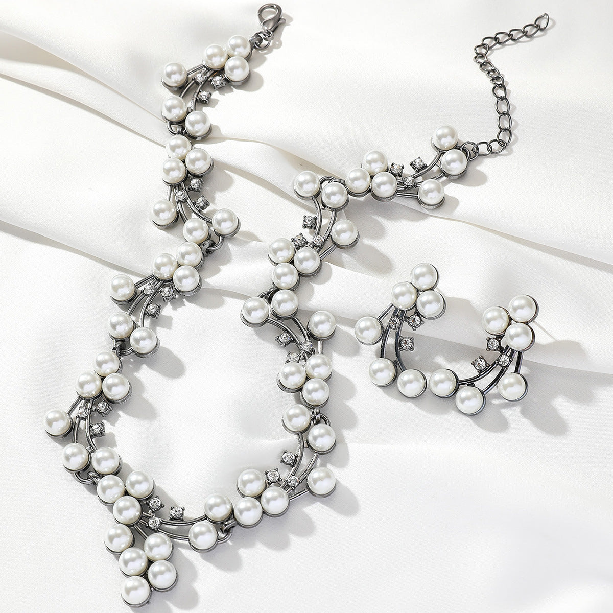 Imitation Pearl Necklace & Earrings Set, view 4