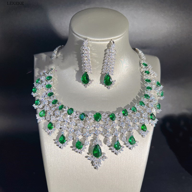 Green Waterdrop Zircon Four-Piece Set, view 7