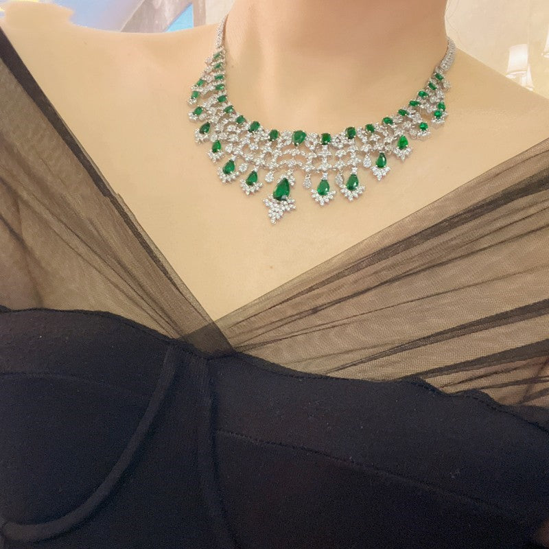 Green Waterdrop Zircon Four-Piece Set, view 3