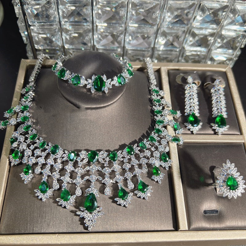 Green Waterdrop Zircon Four-Piece Set, view 9