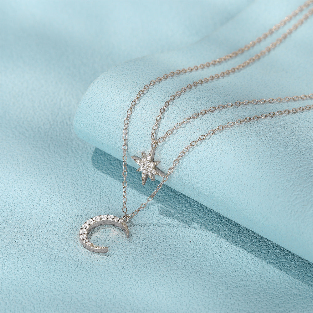 Star & Moon Double Layer Necklace, view 4
