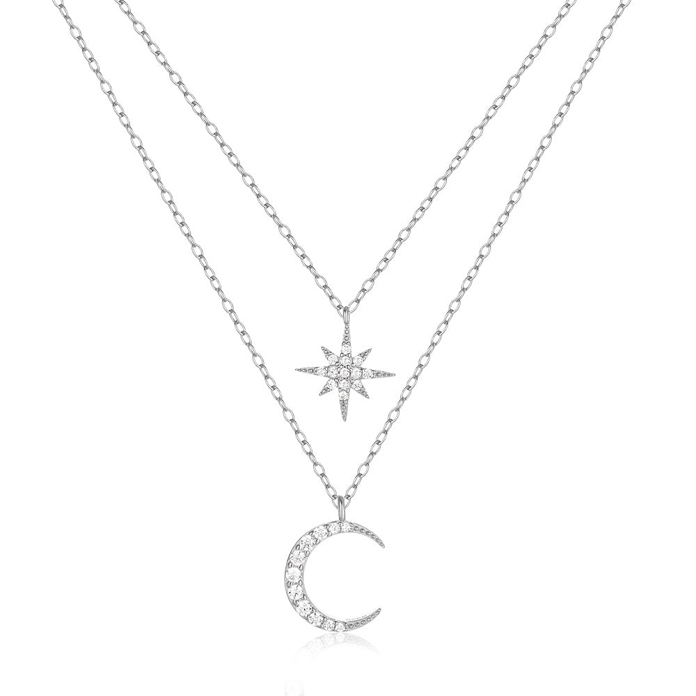 Star & Moon Double Layer Necklace, view 5