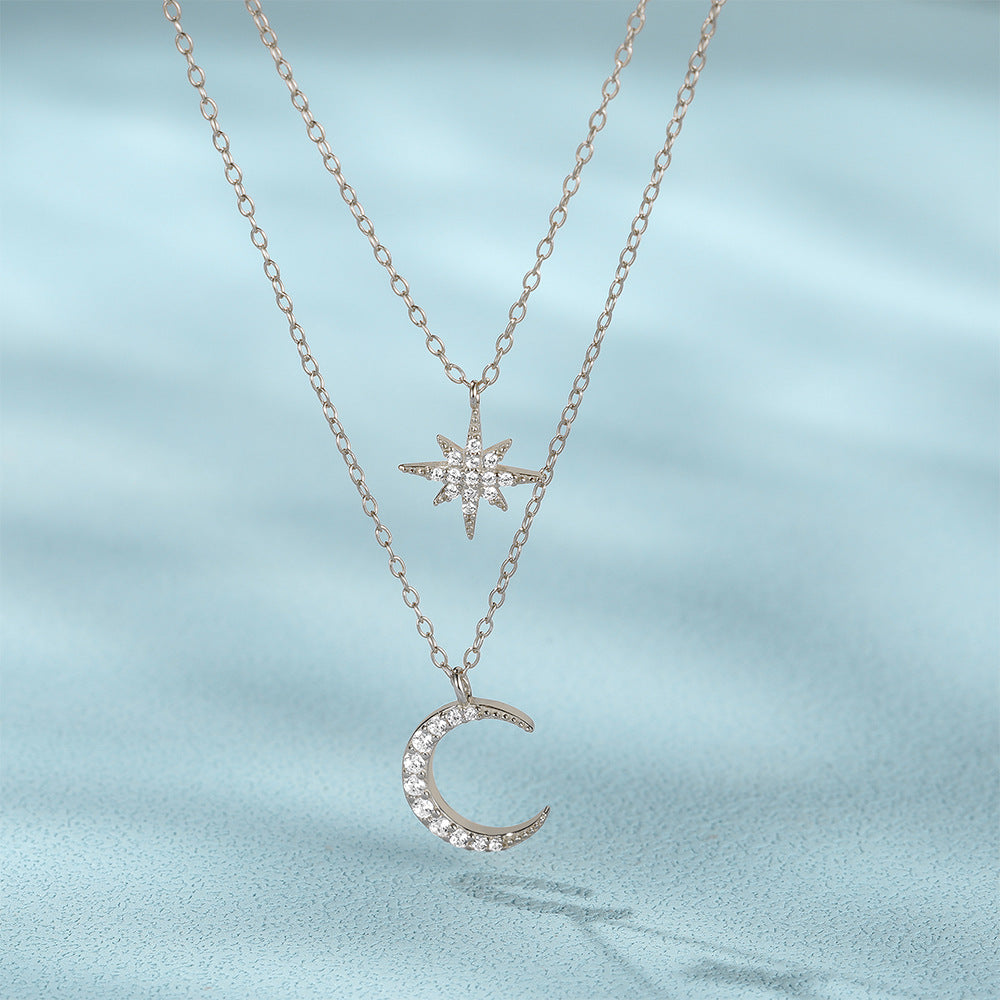 Star & Moon Double Layer Necklace, view 2