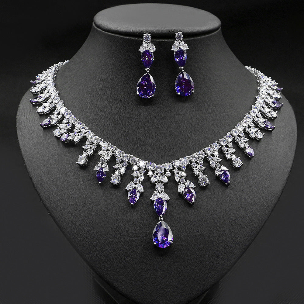 Colored Zircon Necklace & Earrings Set, view 4