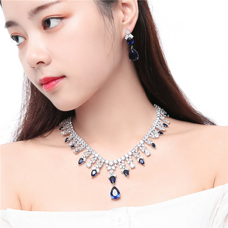 Colored Zircon Necklace & Earrings Set, view 7
